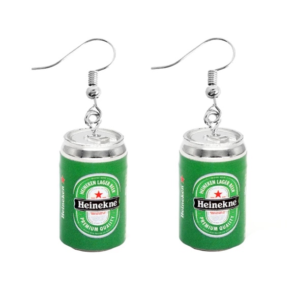 🍺 EARRING with green label and silver can. NWT - Picture 1 of 1